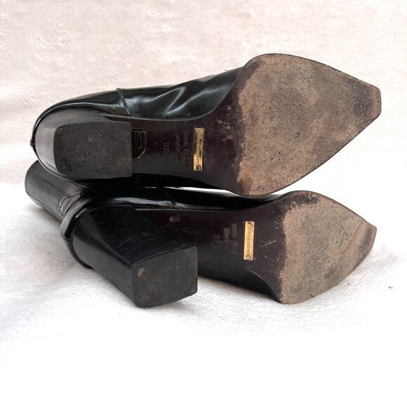 Auc Dolce&Gabbana pointed toe elasticized gores chunky heel smooth leather boots - Picture 9 of 13